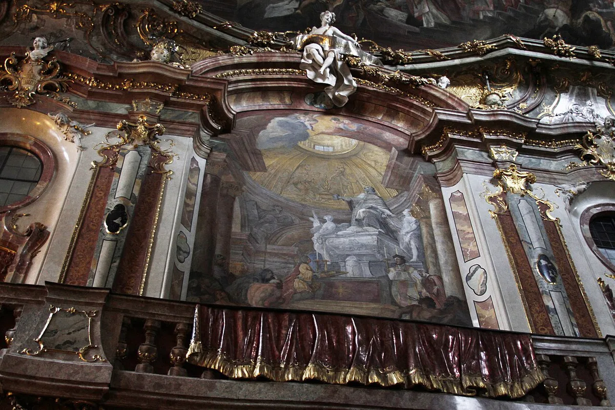Ornate gilded Baroque interior of the Asamkirche in Munich — 1