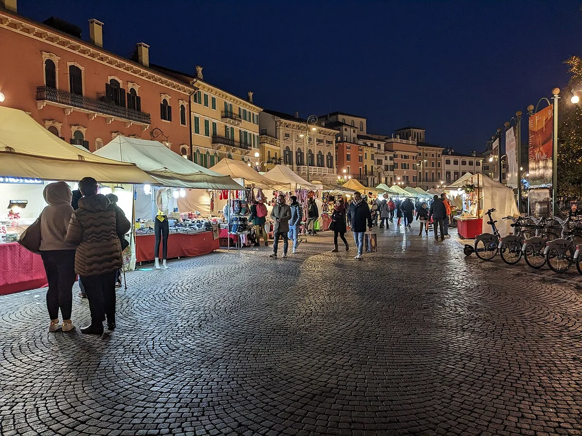 Quiet spring morning on Piazza Bra with the Verona Arena in the background — 2