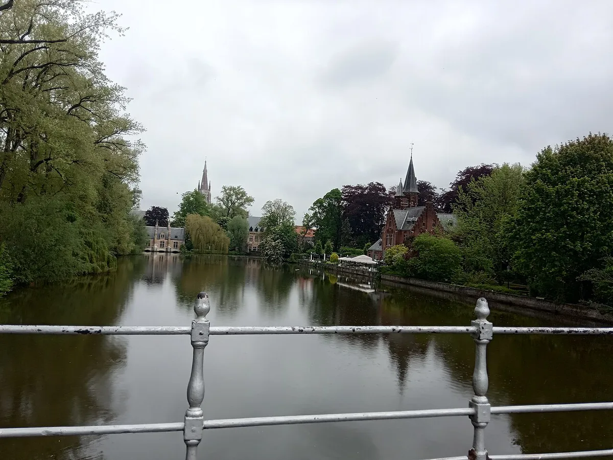 Swans on Minnewater, the Lake of Love, with the Minnewaterbrug bridge in Bruges — 1