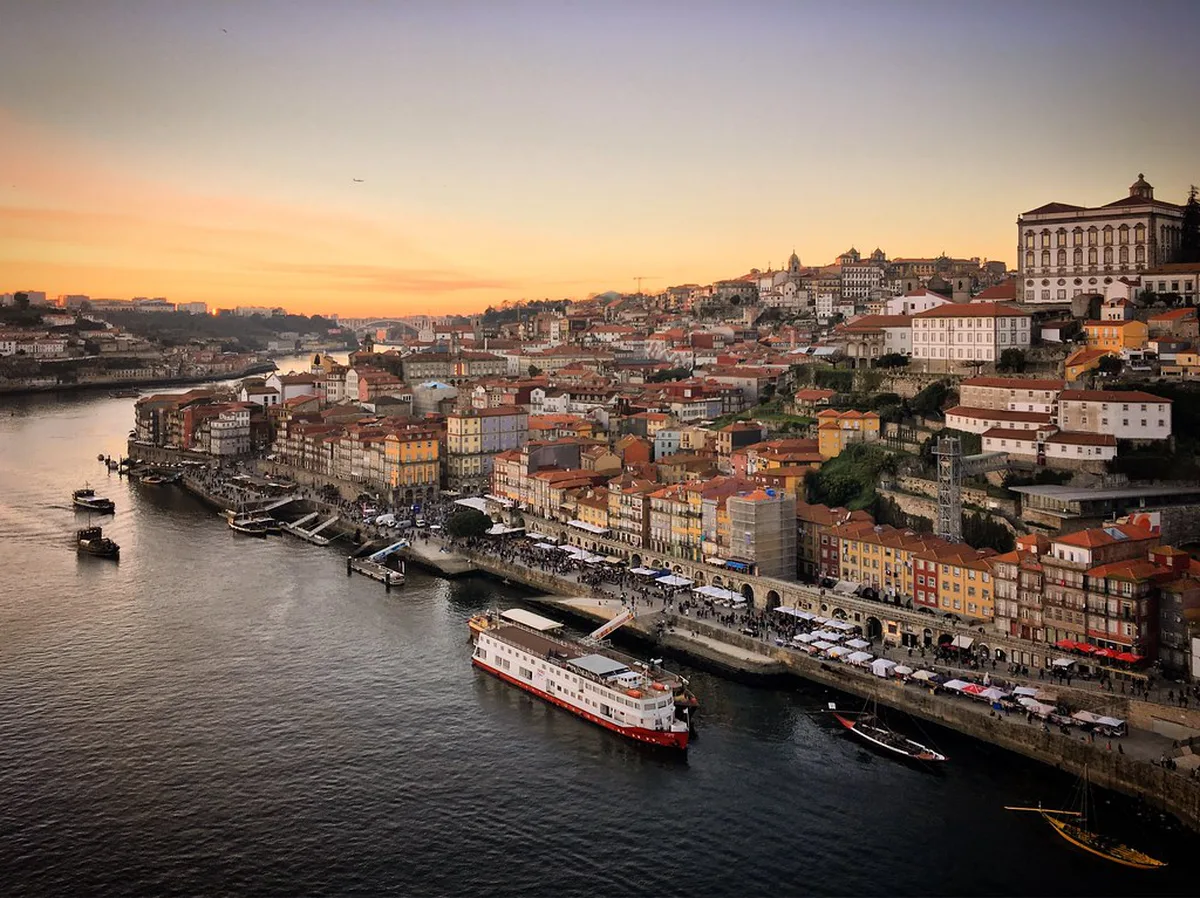 Historic Porto old town with colorful buildings on the Douro riverfront in Miragaia district