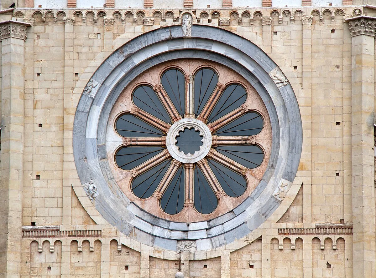 The Romanesque facade and rose window of the Basilica di San Zeno Maggiore in Verona — 1