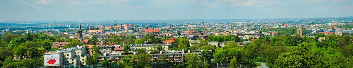 Panoramic view over Kraków from the top of the prehistoric Krakus Mound — 2
