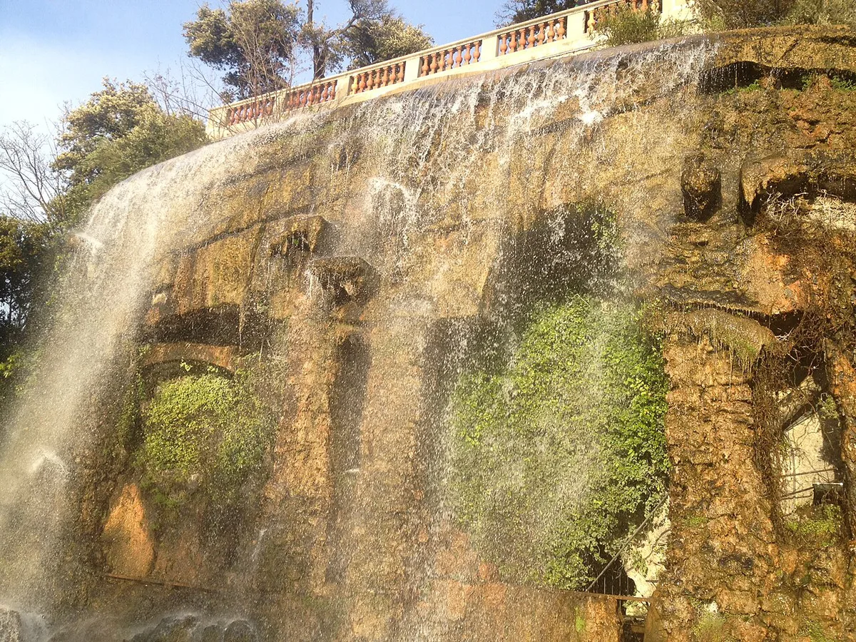 The 1885 waterfall cascading down Colline du Château park above Nice — 1