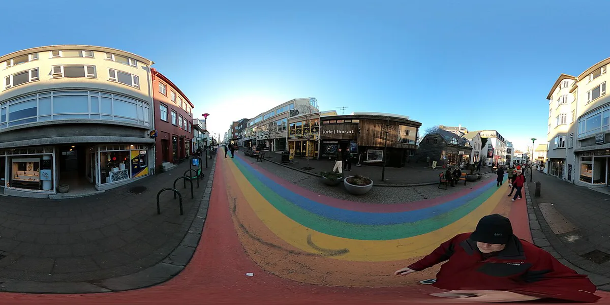 Rainbow-painted Skólavörðustígur street leading up to Hallgrímskirkja in Reykjavik's Þingholt quarter — 2