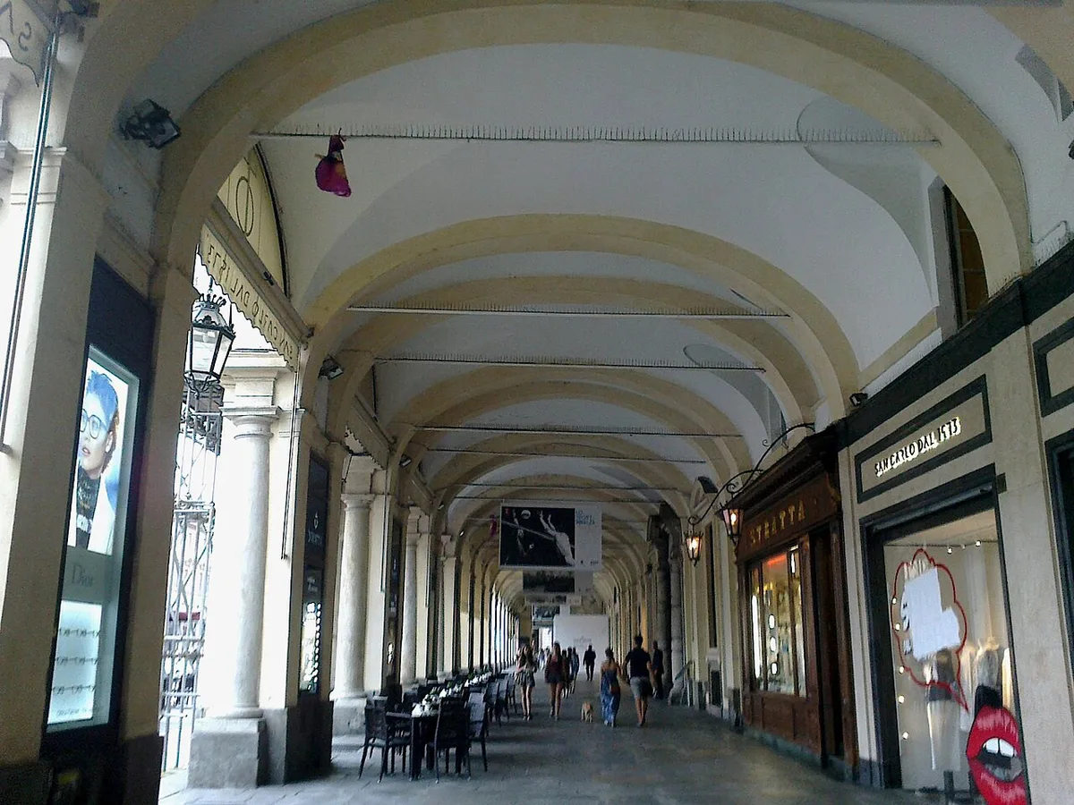 The marble-columned porticoes along via Roma in Turin's historic centre — 2