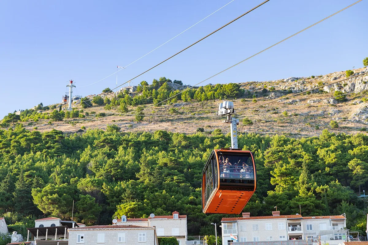 Cable car ascending Mount Srđ above the walled city of Dubrovnik — 1