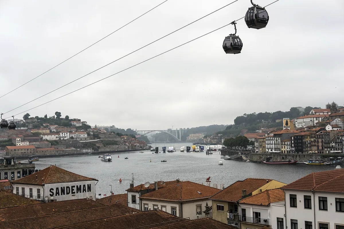 Gaia cable car with scenic views of the Dom Luis bridge and Porto across the Douro River