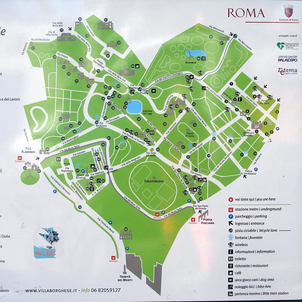 Borghese Gardens Map in Rome